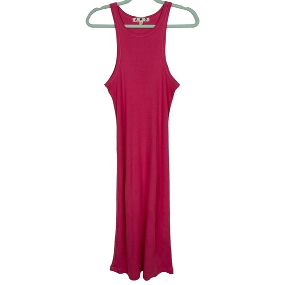 AMO Pink Rib Muscle Tank Long Dress Large Bodycon Maxi Wardrobe Staple Summer - Picture 5 of 11